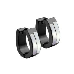 Black Double-row Mother of Pearl Steel Huggies Black Double-row Mother of Pearl Steel Huggies